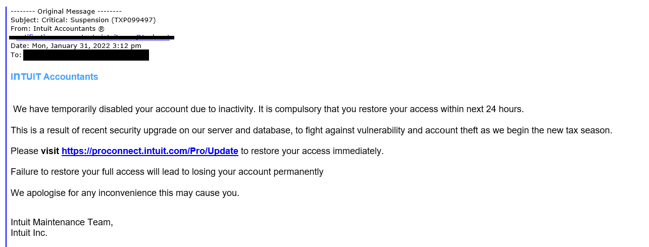 PHISHING EMAIL: Critical: Suspension (TXP099497)