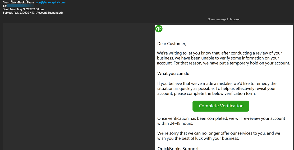 PHISHING EMAIL: Ref: #32920-443 (Account Suspended)