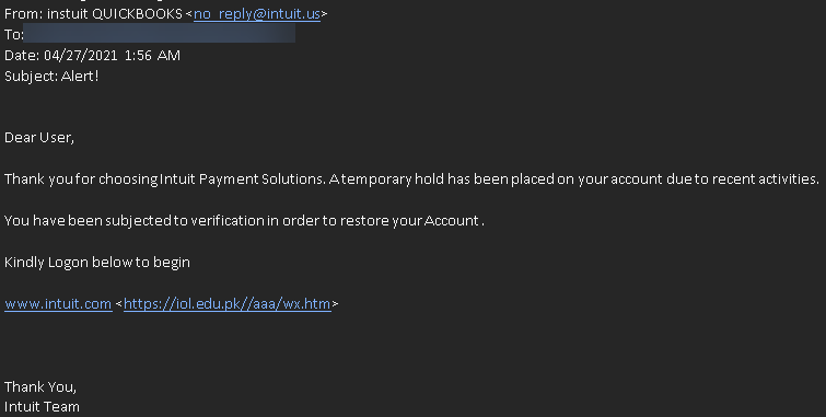 PHISHING EMAIL: Alert !
